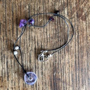 Sweet Vintage Semi Precious Stone Necklace on Silk Thread. Amythest&Garnet ❤️💜